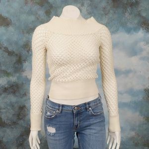 Bebe Small Cream Mesh Wool Sweater